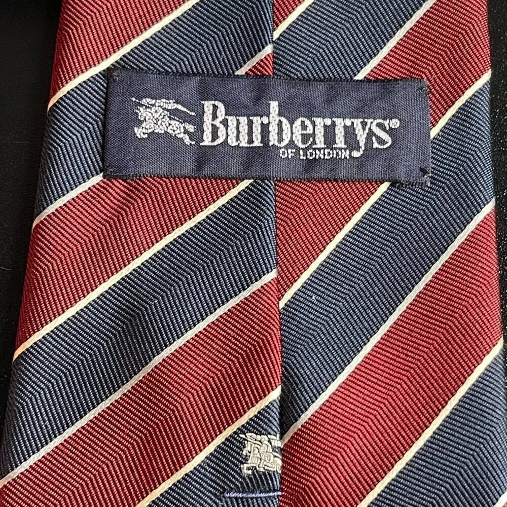 Burberrys Vintage 100% Silk Men's Striped Necktie, Red/White/Blue - Preowned